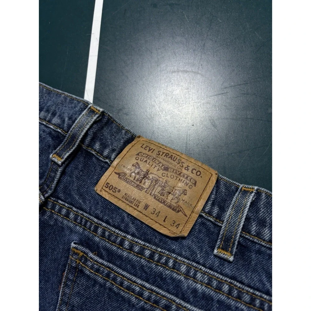 Vintage Levi's 505 Orange Tab Jeans Men's 32x33 Dark Wash Straight Leg 90s USA